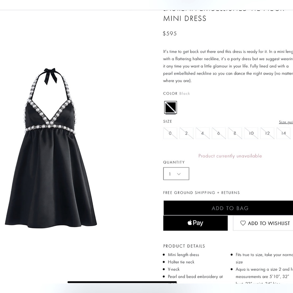 Alice + Olivia Laurena Pearl Embellished Empire Waist Mini Party Dress - Picture 3 of 16